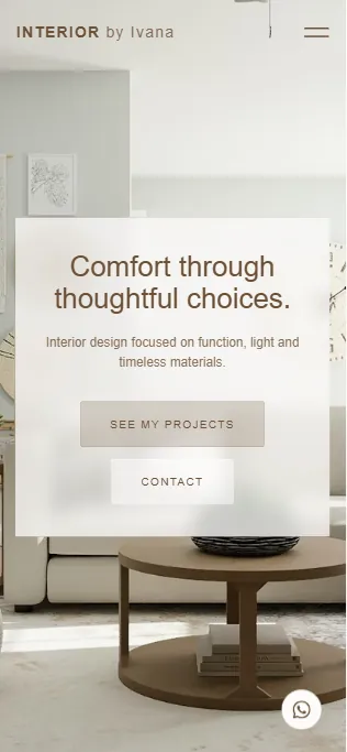 INTERIOR by Ivana homepage hero on mobile: 'Comfort through thoughtful choices'